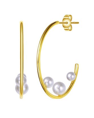 Rachel Glauber 14K Plated 5-7Mm Faux Pearl Open Hoops
