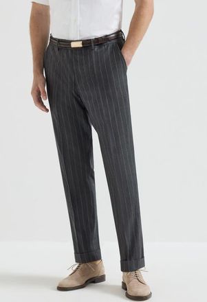 Brunello Cucinelli Wide chalk stripe trousers in Grey at Nordstrom, Size 46 It