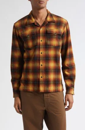 Ralph Lauren Jesse Plaid Long Sleeve Wool Blend Camp Shirt in Rl-820 Orange/yellow at Nordstrom, Size X-Large