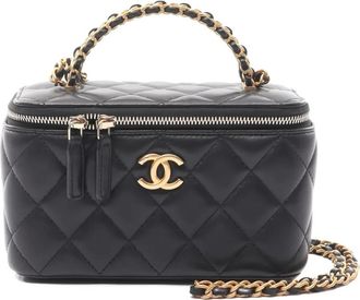Chanel diamond-quilted two-way vanity bag - women - Lambskin - One Size - Black