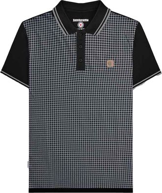 Lambretta Heren SS24 Houndstooth Poloshirt (Zwart/Ijzer)
