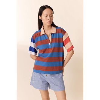 Leon & Harper Gestreept oversized T-shirt met polokraag, SALTY