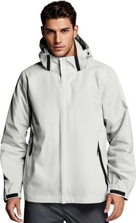 Generic Mens Waterproof Jackets Hooded Softshell Windbreaker Raincoats Zip Up Light Outdoor Jacket for Hiking Running Camping Cycling White, XXL