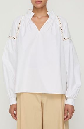 Lafayette 148 New York Soutache Trim Cotton Popover Top in White at Nordstrom, Size X-Small