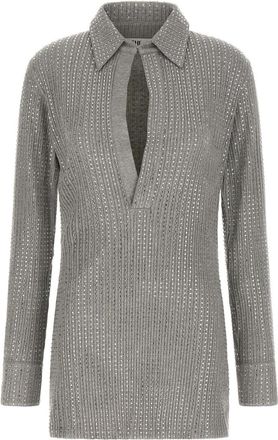 The Attico Grey V-Neck Mini Dress