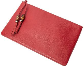 Gucci Red Grained Calfskin Leather Bamboo Tassel Zip Clutch (Authentic Pre- Loved)