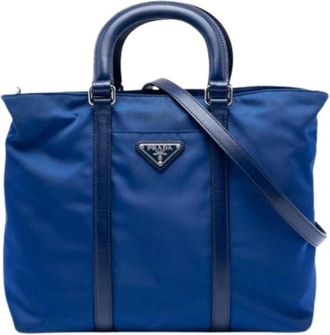 Prada Pre-owned Handbags, female, Blue, Size: ONE SIZE Pre-owned Nylon Satchel