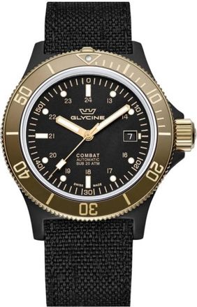Glycine Combat Sub Automatic Black Dial Mens Nylon Watch GL0093