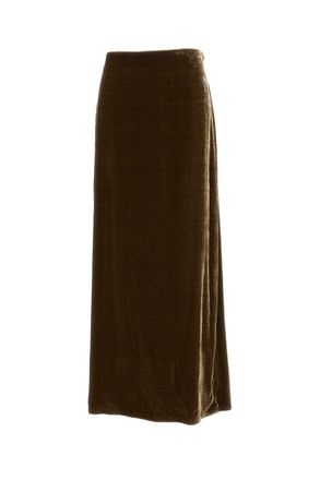 P.A.R.O.S.H. Brown Viscose-Silk Velvet Asymmetric Maxi Skirt