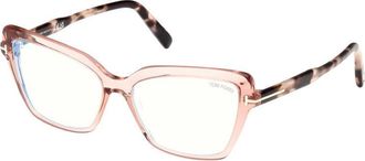 Tom Ford Eyeglasses Cat Eye Full Rim, Shiny Pink Frame And Clear/blue-Light Block Lenses Lens Ft5948-B072