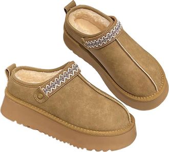 Generic Womens Fashion Suede Platform Slippers Winter Warm Cozy Fuzzy Plush Fur Lined House Shoes Casual Comfortable Slip-On Non-Slip Mini Ankle Boots Outdoor