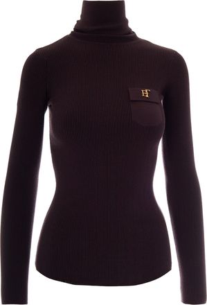 Elisabetta Franchi Long-Sleeved Ribbed Knit Top with Embroidered Details