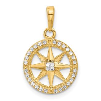 Diamond2Deal 14k Yellow Gold White Rhodium Diamond-Cut Compass Pendant