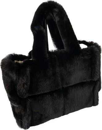 Generic Womens Plush Bags Winter Soft Plush Shoulder Bag Fluffy Bags For Women Warm Handbags And Purses Large Shopper(Black)