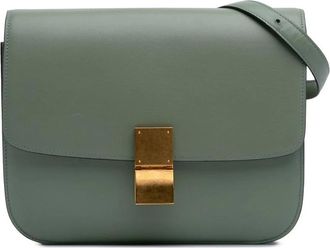Celine Pre-owned Cross Body Bags, female, Green, Size: ONE SIZE Pre-owned Flap Leather Shoulder Bag