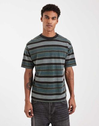 Vans T-shirt a righe in maglia piqu&eacute; color muschio mistico-Verde