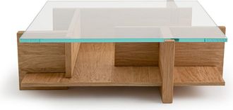 AM.PM Salontafel, zandkleurig eikenfineer, gehard glas, Laby