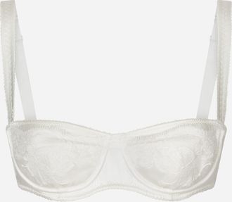 Dolce & Gabbana Semi-padded Satin Balconette Bra With Lace - Woman Underwear White Silk 2b