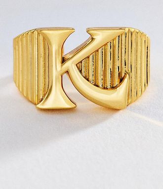 Luv AJ Initial Ridged Signet Ring