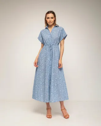 Tantra Geborduurde midi-blousejurk met korte mouwen en een gerimpelde taille