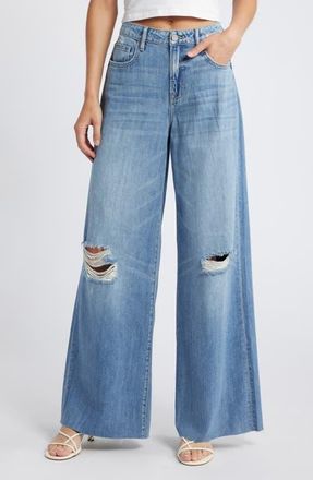 Hidden Jeans Ripped Supersoft Wide Leg Jeans in Medium Wash at Nordstrom, Size 25