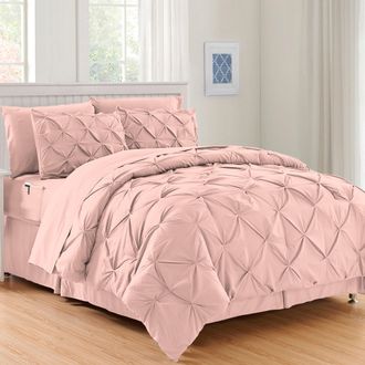 Elegant Comfort 8-pc Pintuck Pinch Comforter Set - Includes 4-pc Sheet Set With Sided Storage Pocket