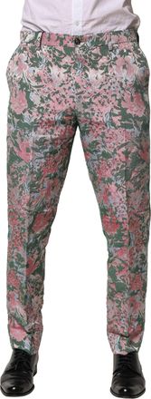 Dolce & Gabbana Mens Multicolor Floral Jacquard Pants Nylon Cotton Acetate