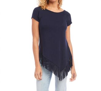 Karen Kane Nelly Angled Fringe Short Sleeve Top In Navy