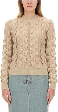 Moschino Maglia - Dames - Ronde hals truien - Beige - XS - Truien & Vesten