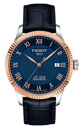 Tissot Le Locle Powermatic 80 Leather Strap Watch, 39.3mm in Blue at Nordstrom