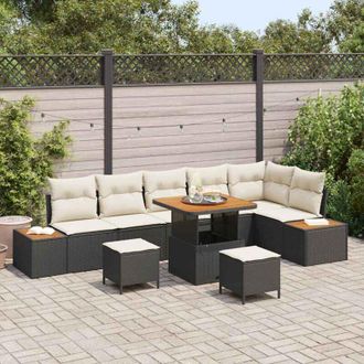 vidaXL Vidaxl - Conjunto De Sof&aacute; De Jard&iacute;n Con Coj&iacute;n 9 Pcs Negro Polirat&aacute;n