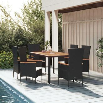 vidaXL Set De Comedor De Jard&iacute;n 7 Pzas Y Cojines Rat&aacute;n Sint&eacute;tico Negro Vidaxl