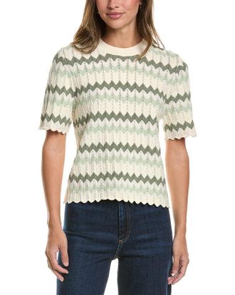 Adrianna Papell Chevron Striped Crewneck Pullover