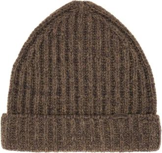 Maison Margiela Virgin Wool Blend Distressed Beanie - Heren - Hoeden - Bruin - ONE Size - Katoen - Accessoires
