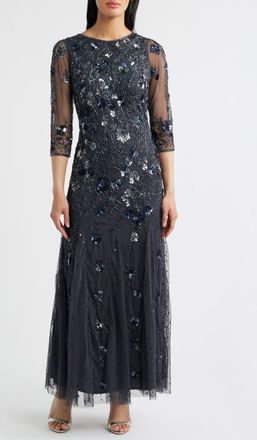 Pisarro Nights Beaded Floral Gown in Griffin at Nordstrom, Size 14