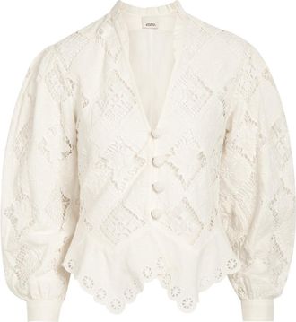 Isabel Marant Nina Cutwork-embroidery Cotton and Linen-blend Blouse - White - 34 (UK6 / XS)
