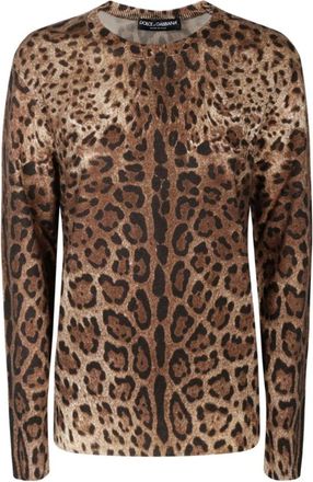 Dolce & Gabbana Luipaardprint Kasjmiertrui - Dames - Cashmere truien - Bruin - L - Kasjmier - Truien & Vesten