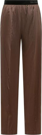 Tom Ford Stretch Zijde Satijnen PJ Broek - Dames - Straight fit broeken - Bruin - M - Satijn - Broeken