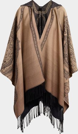 Etro Degrade Paisley Wool Jacquard Fringe Hooded Cape