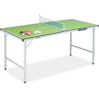Relaxdays Tavolo da Ping Pong Pieghevole, con Rete, 2 Racchette, 3 Palline, HxLxP: 70 x 70 x 150 cm, Verde - Relaxdays