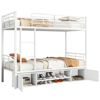 STILVORA Litera 90&times;200 Cm, Cama Individual Con Escalera De 3 Pelda&ntilde;os, Zapatero Y 2 Puertas, Sin Colch&oacute;n