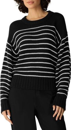 Eileen Fisher Striped Organic Cotton Crewneck Sweater in Black White at Nordstrom, Size Xx-Small