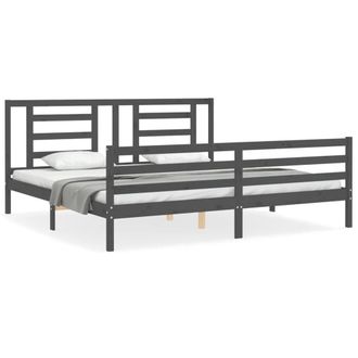 Berkfield Home Bed Frame with Headboard Grey 200x200 cm Solid Wood