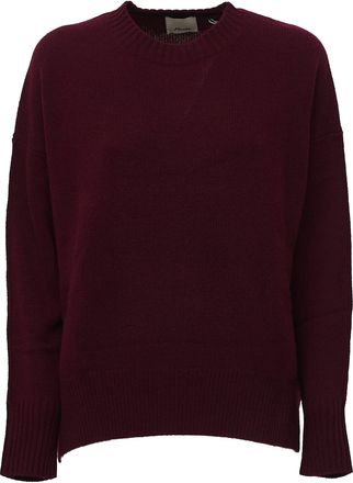 Allude Burgundy Cashmere Ribbed Detail Crewneck Sweater