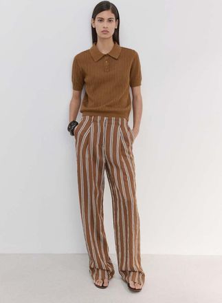 Mango Pullover maglia traforata collo polo caramello - Donna - XXS - MANGO