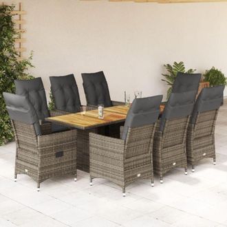 vidaXL Set Comedor Jard&iacute;n 9 Pzas Y Cojines Rat&aacute;n Sint&eacute;tico Gris Vidaxl