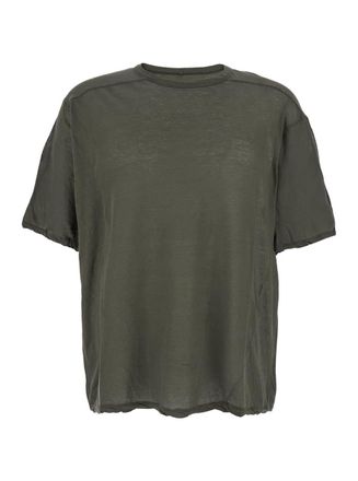 Rick Owens brad Green Crewneck T-shirt With Rear Stitching In Cotton Man