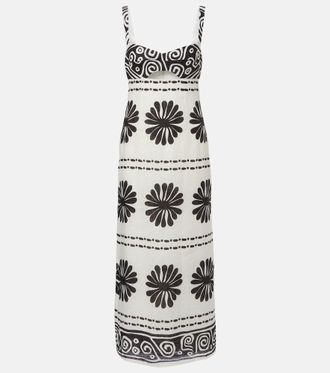 Cala de la Cruz Vestido midi Nara de lino floral