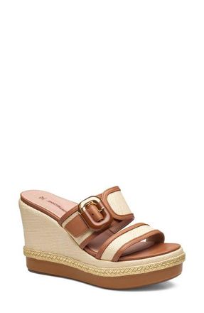Johnston & Murphy Addison Buckle Platform Wedge Slide Sandal in Natural Raffia at Nordstrom, Size 6.5