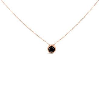 House of Brilliance 14K Rose Gold 4.0 Cttw Bezel-Set Black Round Diamond Solitaire Pendant Necklace in Pink at Nordstrom